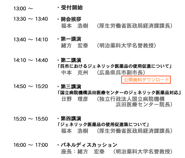 第3回ジェネリック医薬品安心使用促進セミナー　プログラム